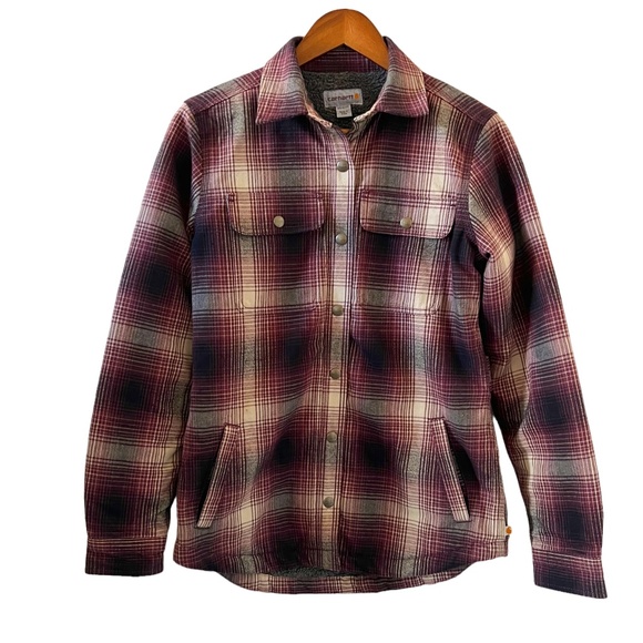 Carhartt Flannel Hubbard Sherpa Lined Shirt Jacket Carhartt Hubbard Sherpa  Lined Plaid Shirt Jacket Size XS